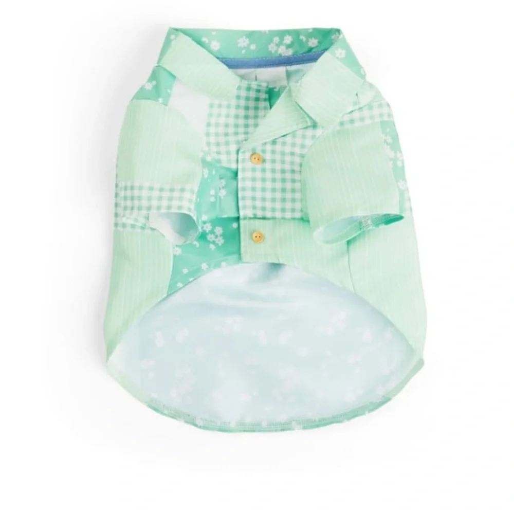 The Sophisticate Green‎ Patchwork Dog Shirt, Size M, NWT